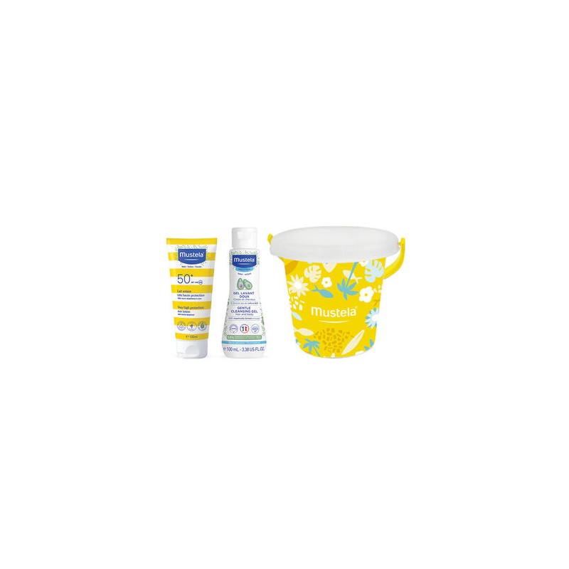 Mustela Kit Leite Solar Proteção SPF50+ E Gel Lavante Corpo E Cabelo Oferta Balde de Praia