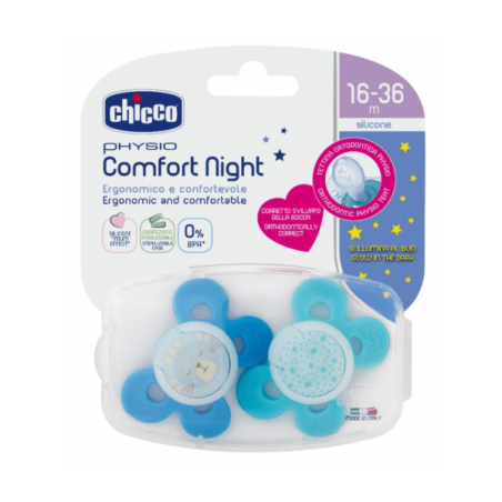 Chicco Chupeta Silicone Physio Comfort Night Menino 16-36M