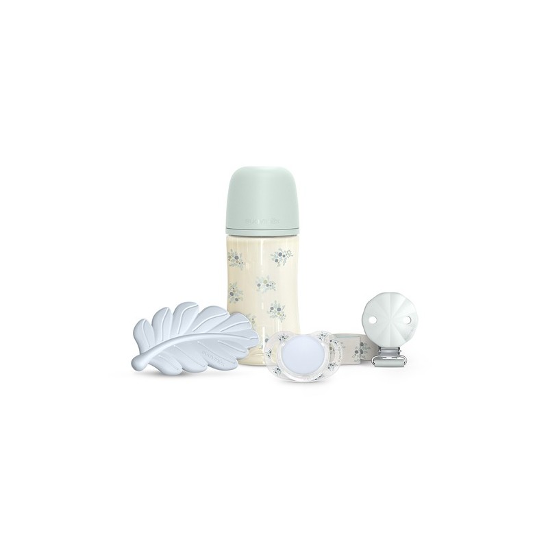 Suavinex Conjunto de Oferta Poetry Azul – Biberão 270 ml, Chupeta SX Pro, Mordedor e Prendedor