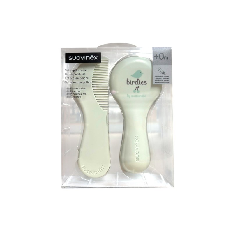 Suavinex Escova e Pente Verde +0M – Conjunto de Cuidado do Cabelo do Bebé