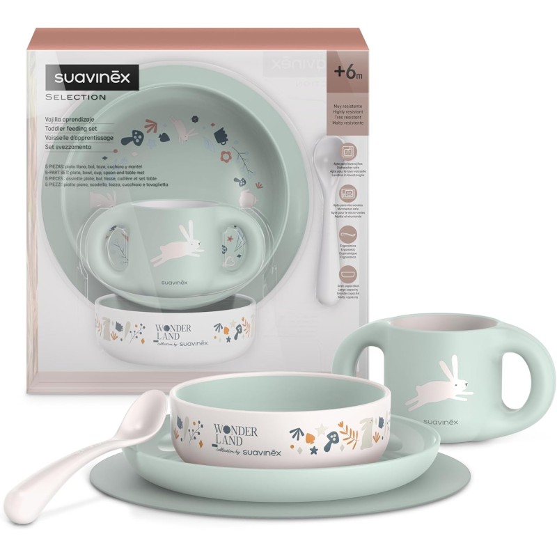 Suavinex Set de Louça de Aprendizagem 5 Peças +6m – Conjunto de Refeição para Bebés em Fase de Autonomia