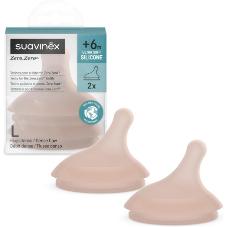 Suavinex Zero.Zero Tetina L Fluxo Denso Silicone Light x2 – Tetinas Anticólicas para Líquidos Espessos
