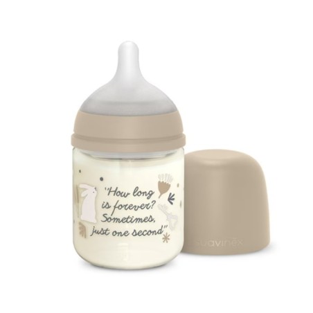 Suavinex Wonderland Biberão de Vidro 120ml +0 Meses – Tetina Silicone Redonda Fluxo Lento Anticólicas