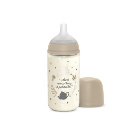 Suavinex Wonderland Biberão de Vidro 240ml – Tetina Silicone Redonda Fluxo Médio Anticólicas