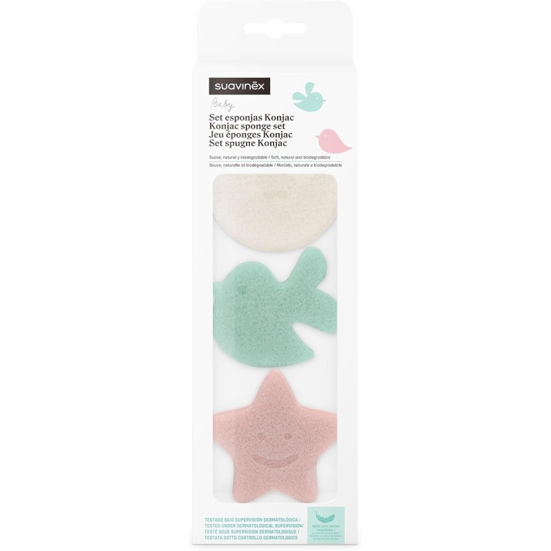 Suavinex Conjunto de Esponja Konjac – Limpeza Suave e Natural para Bebé