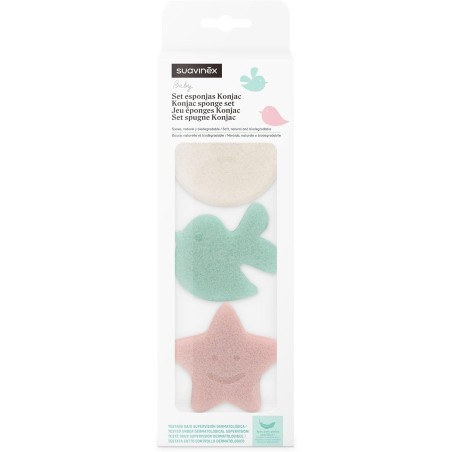Suavinex Conjunto de Esponja Konjac – Limpeza Suave e Natural para Bebé