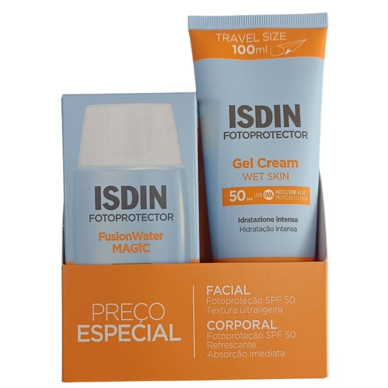 Isdin Fusion Water Magic SPF50 50 ml + Gel-Creme SPF50 100 ml – Pack Protetor Solar Completo