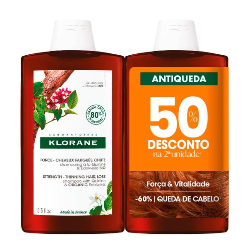 Klorane Champô Quinina e Edelvaisse BIO – Fortalecimento Capilar, 50% na 2ª Unidade