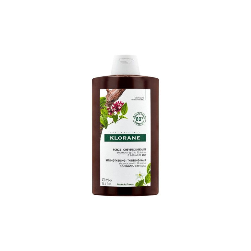 Klorane Champô Quinina & Edelvaisse BIO 400 ml – Fortalecimento Capilar e Anti-Queda