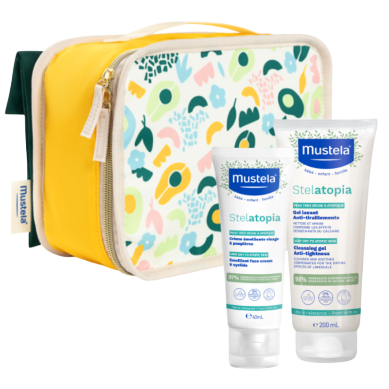 Mustela Kit Bebé Necessaire Stelatopia – Kit de Limpeza e Hidratação para Pele Seca ou Atópica