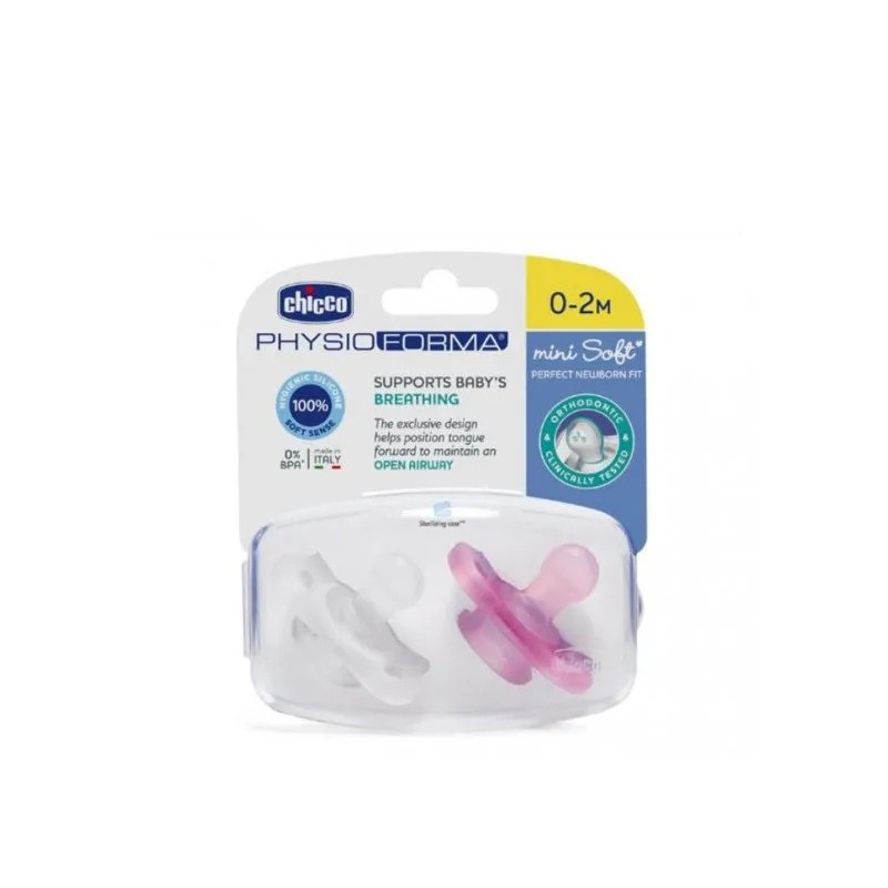 Chicco Chupeta PhysioForma Mini Soft Silicone – 0-2M (Girl | 2 Unidades)