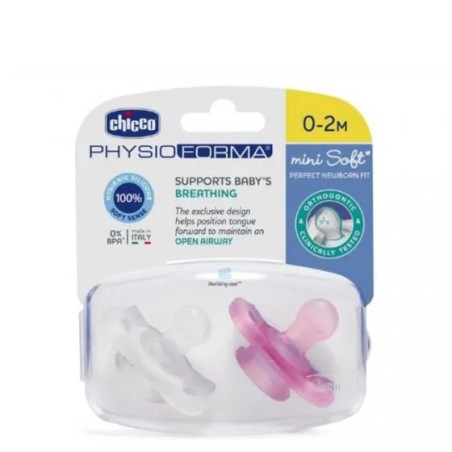 Chicco Chupeta PhysioForma Mini Soft Silicone – 0-2M (Girl | 2 Unidades)