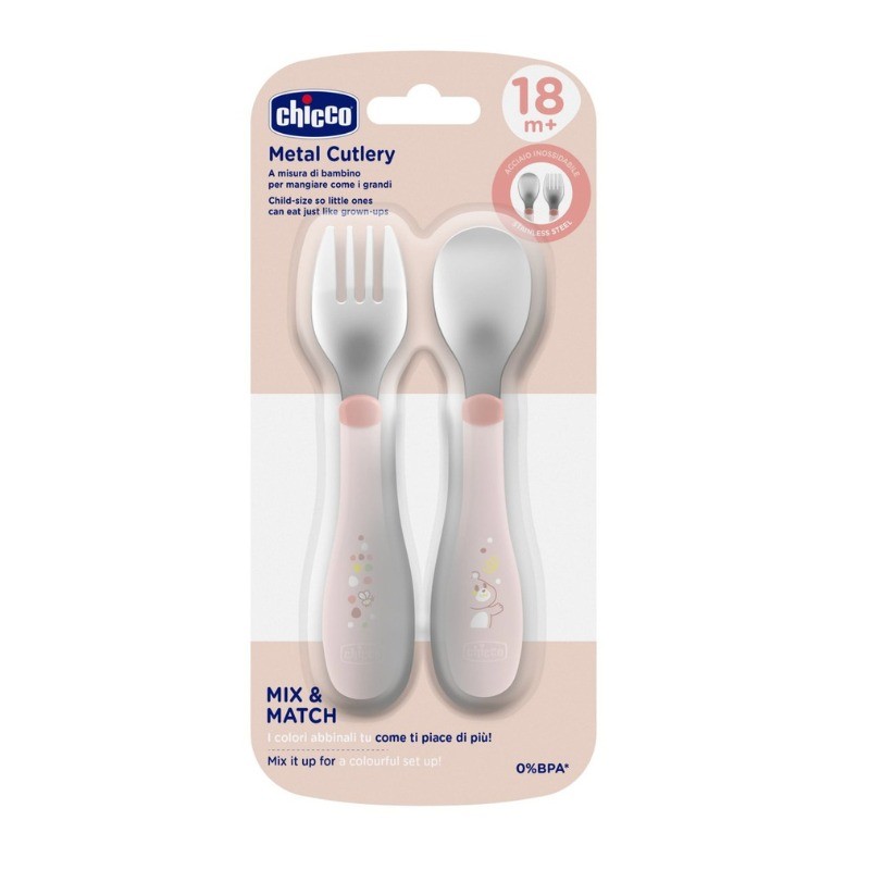 Chicco Talheres Inox Rosa - 18M+