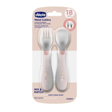 Chicco Talheres Inox Rosa - 18M+