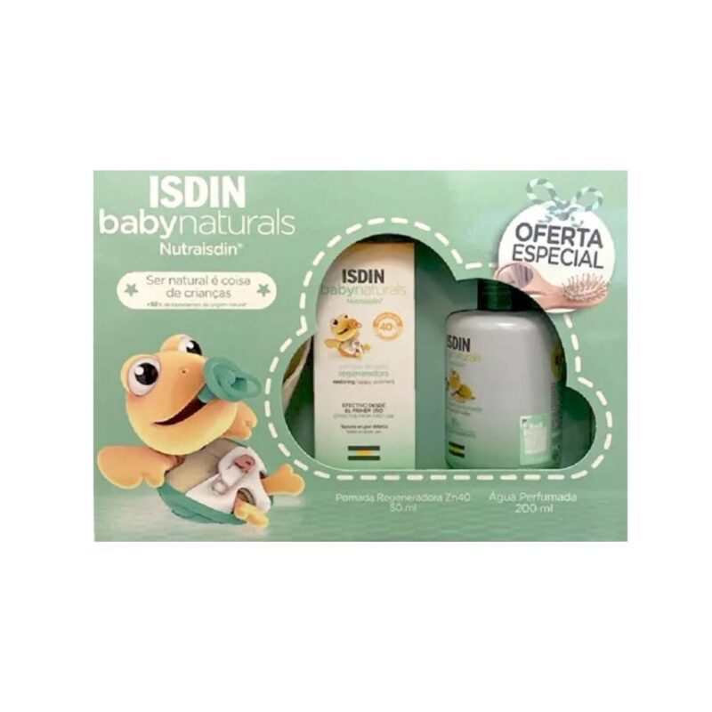 Isdin Baby Naturals Água Perfumada 200ml + Pomada Regeneradora Zn40 - Oferta de Escova e Espelho